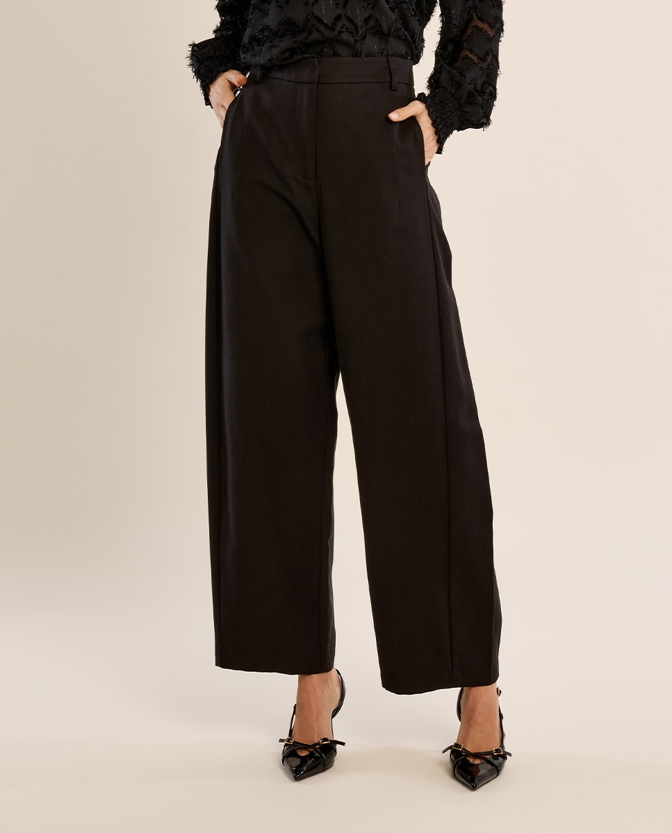 Pantalón de mujer largo estilo barrel - Molly Bracken - Negro Negro-2