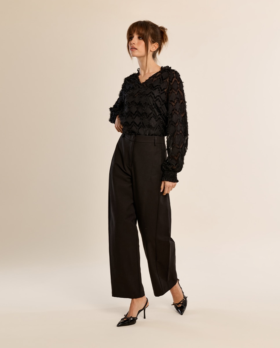 Pantalón de mujer largo estilo barrel - Molly Bracken - Negro Negro-3