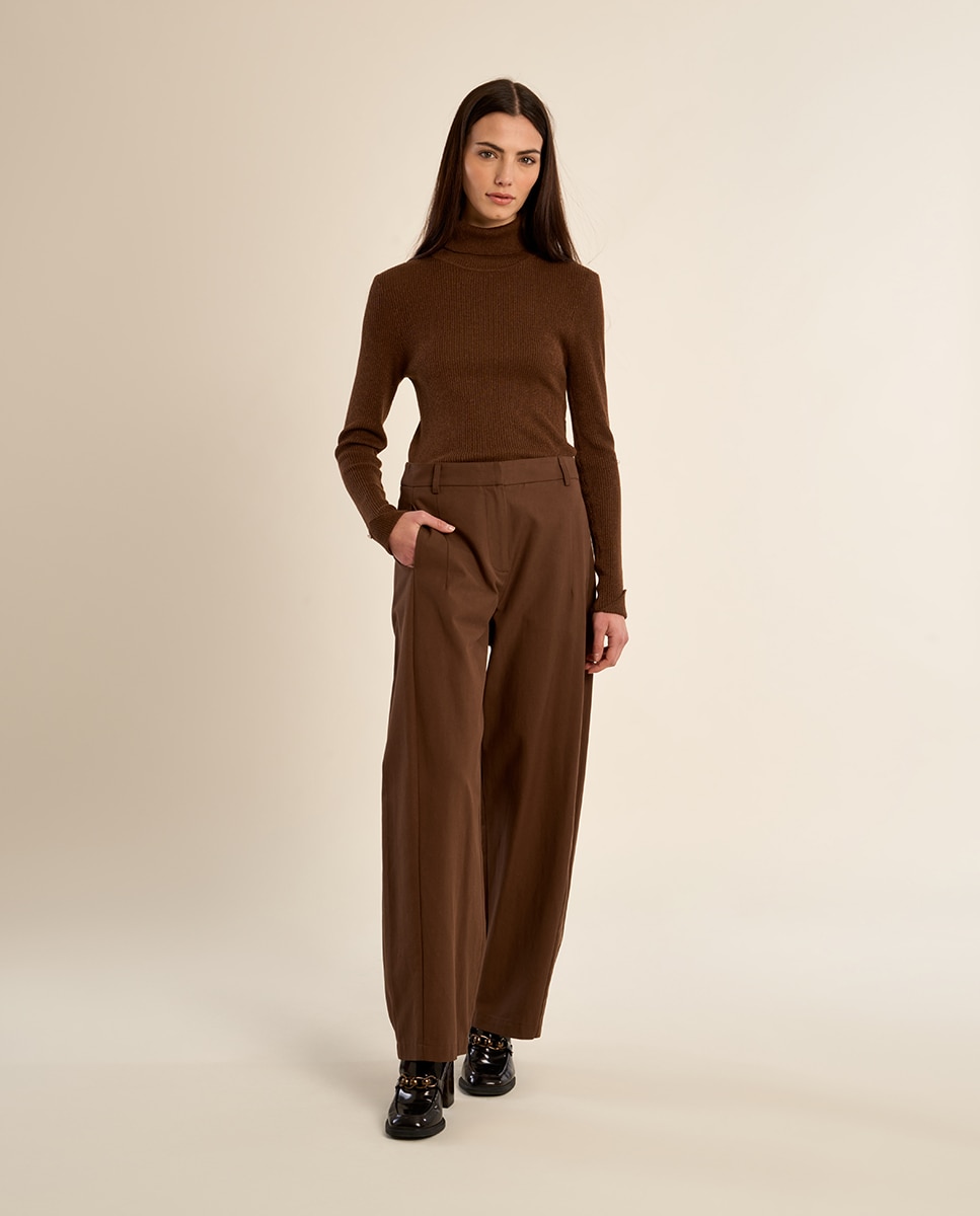 Pantalón de mujer largo estilo barrel - Molly Bracken - Marrón chocolate Marrón chocolate-1