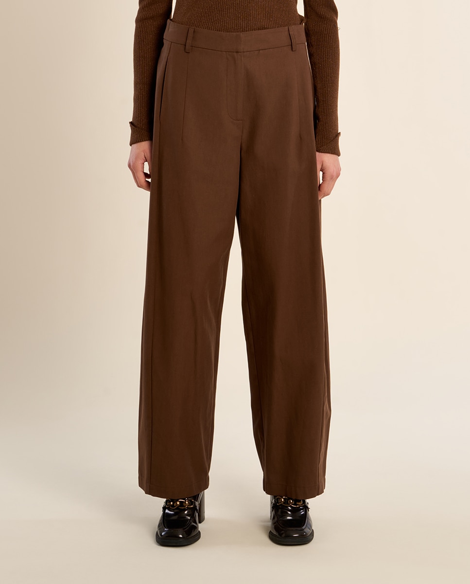 Pantalón de mujer largo estilo barrel - Molly Bracken - Marrón chocolate Marrón chocolate-2