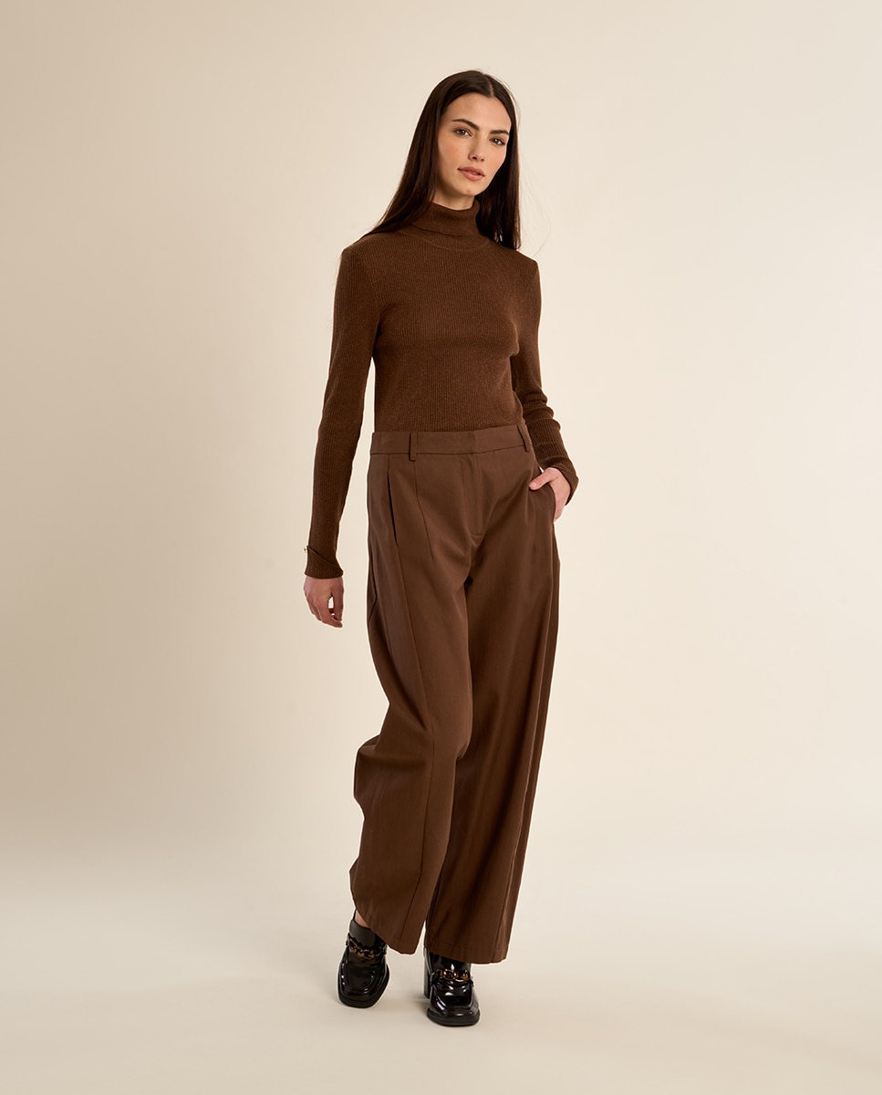 Pantalón de mujer largo estilo barrel - Molly Bracken - Marrón chocolate Marrón chocolate-3