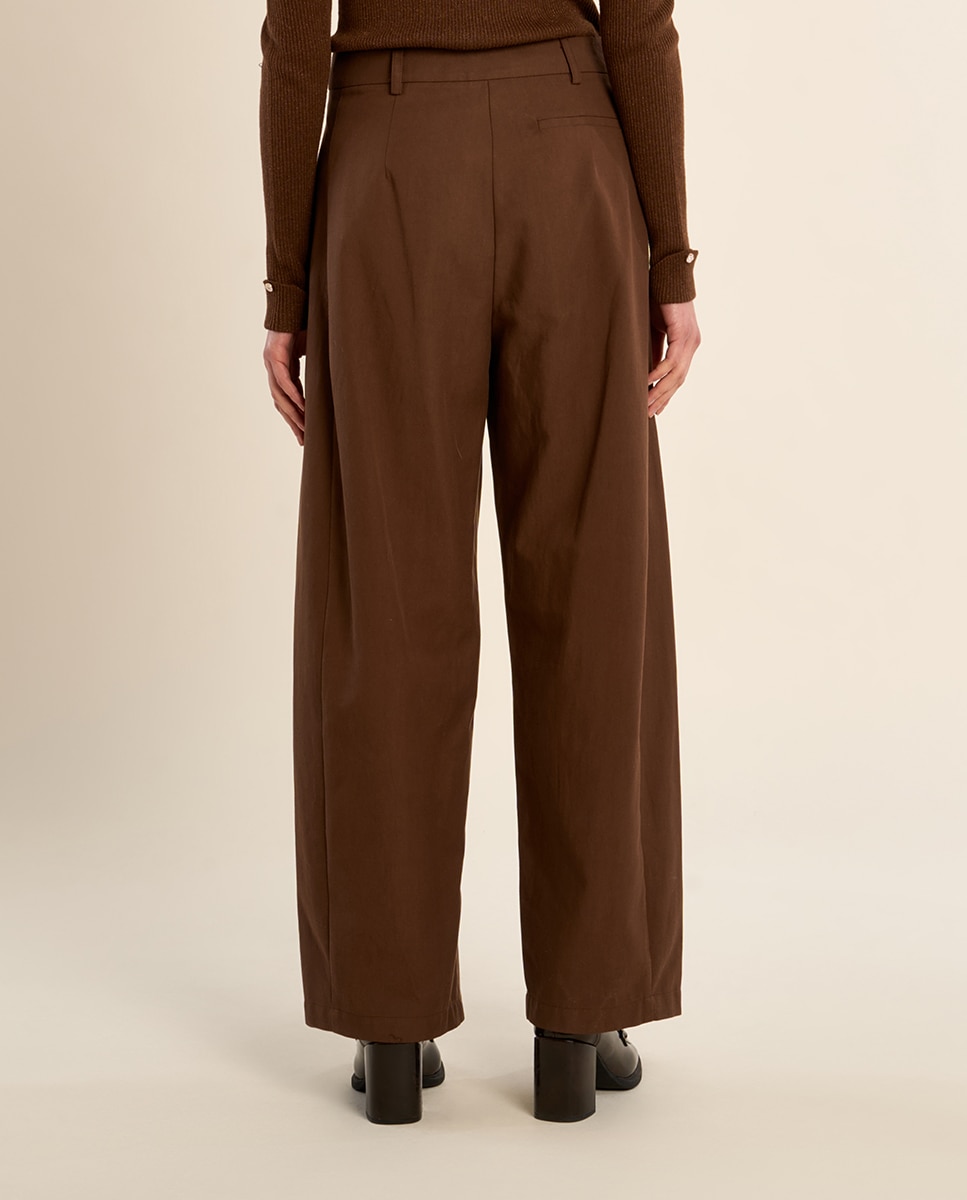 Pantalón de mujer largo estilo barrel - Molly Bracken - Marrón chocolate Marrón chocolate-4