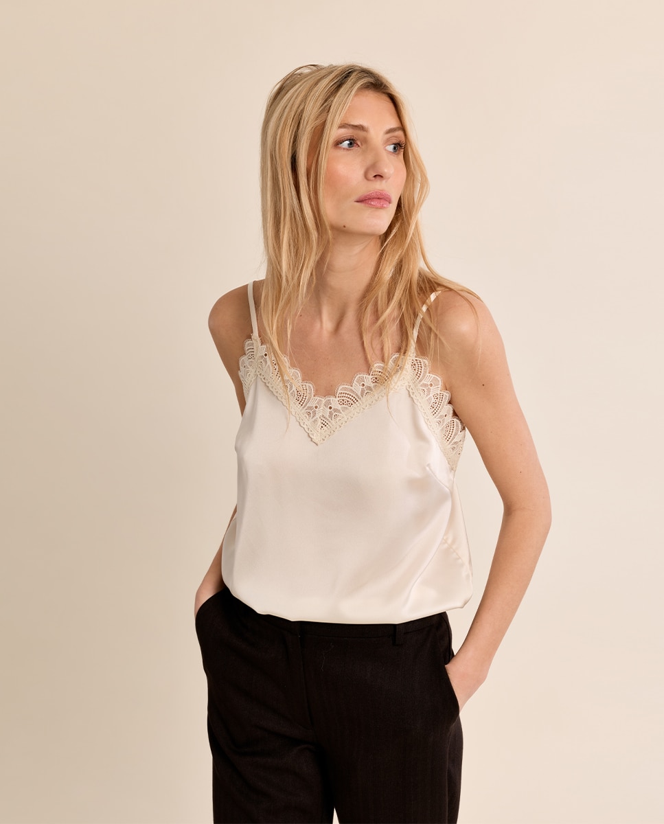 Top de mujer lencero detalle encaje - Molly Bracken - Crudo Crudo-3