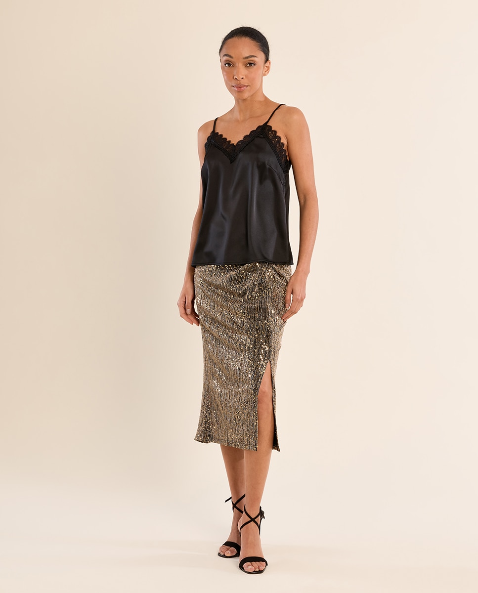 Top de mujer lencero detalle encaje - Molly Bracken - Negro Negro-1