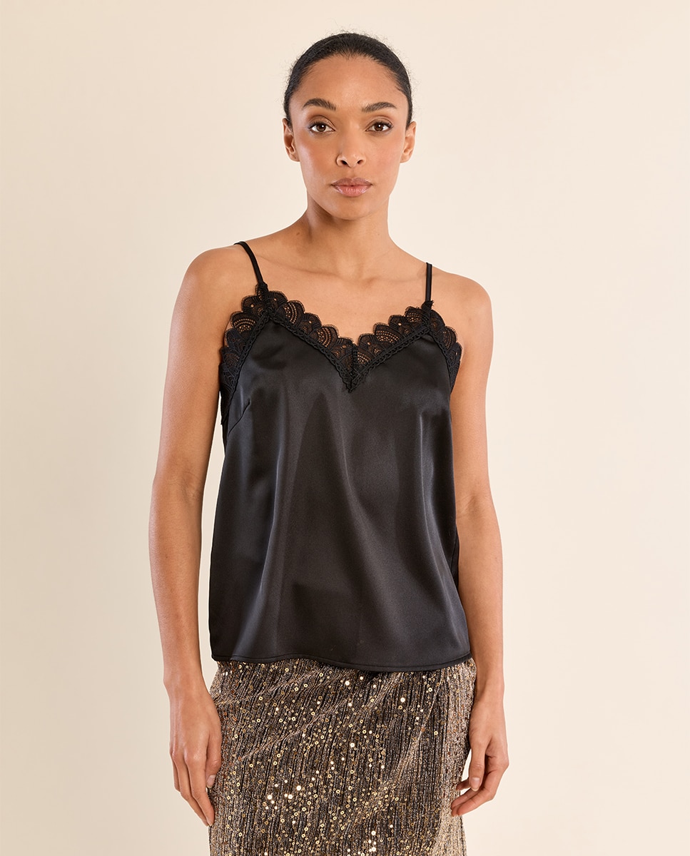 Top de mujer lencero detalle encaje - Molly Bracken - Negro Negro-2