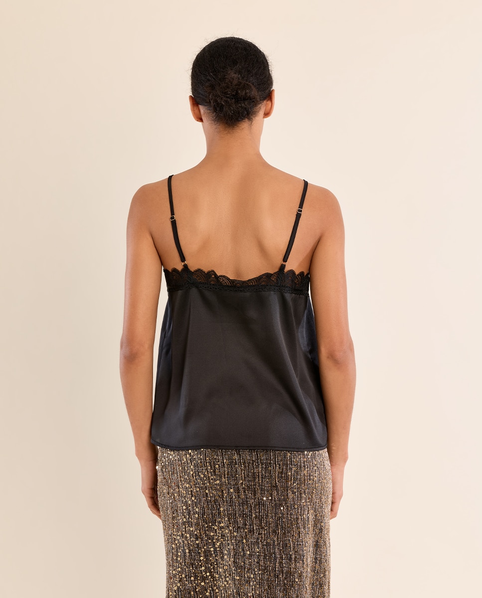 Top de mujer lencero detalle encaje - Molly Bracken - Negro Negro-4