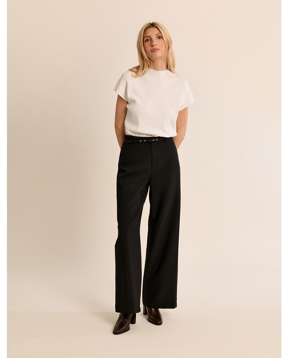 Pantalón de mujer largo detalle cinturón - Molly Bracken - Negro Negro-1