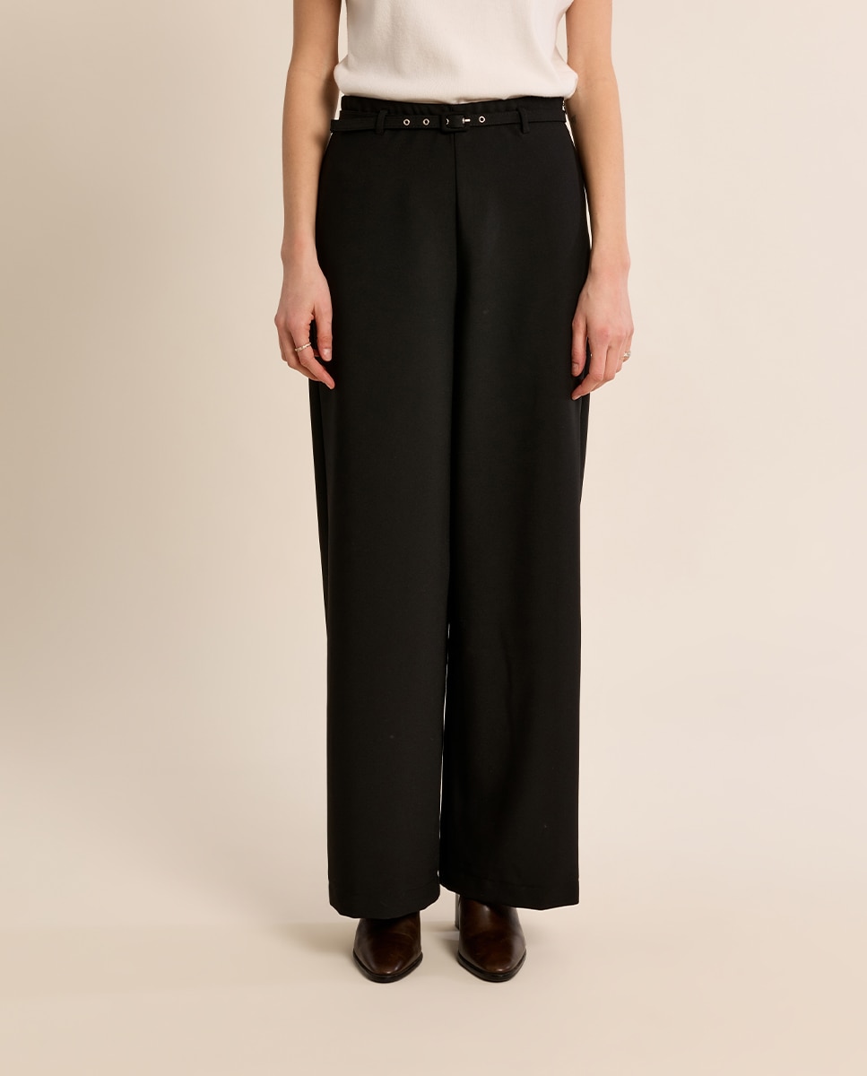 Pantalón de mujer largo detalle cinturón - Molly Bracken - Negro Negro-2