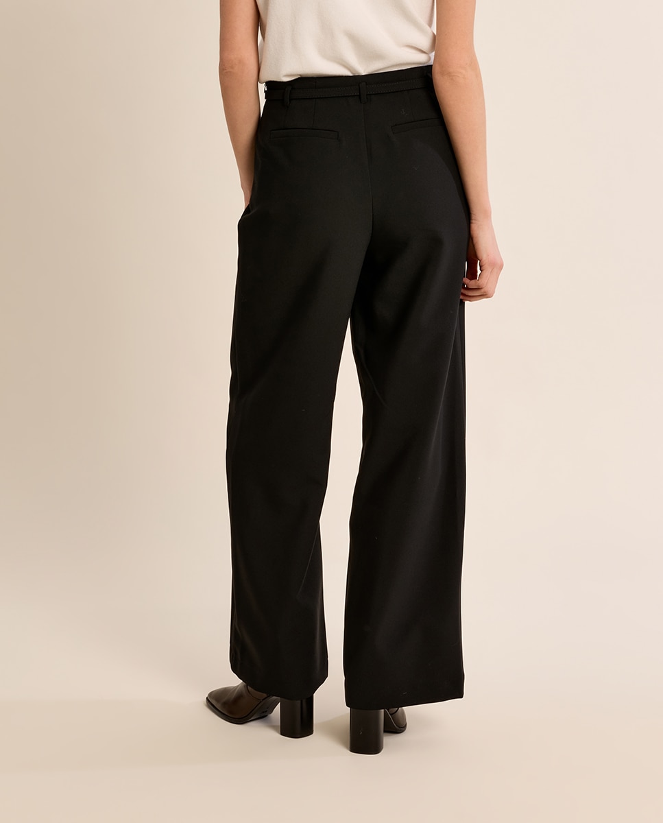 Pantalón de mujer largo detalle cinturón - Molly Bracken - Negro Negro-4