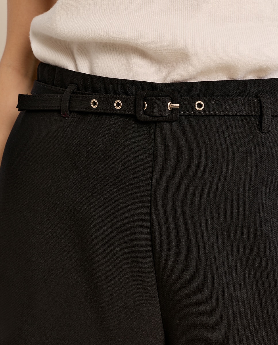 Pantalón de mujer largo detalle cinturón - Molly Bracken - Negro Negro-5