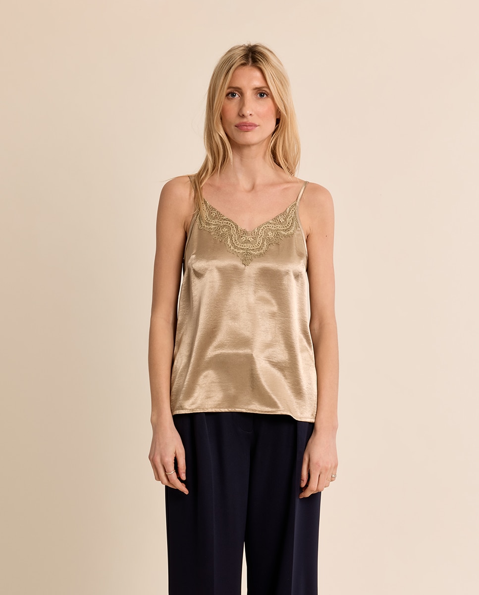 Top de mujer lencero detalle encaje - Molly Bracken - Oro Oro-2