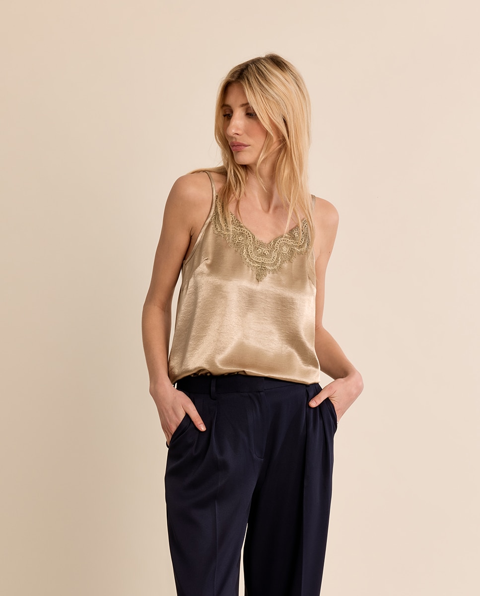 Top de mujer lencero detalle encaje - Molly Bracken - Oro Oro-3