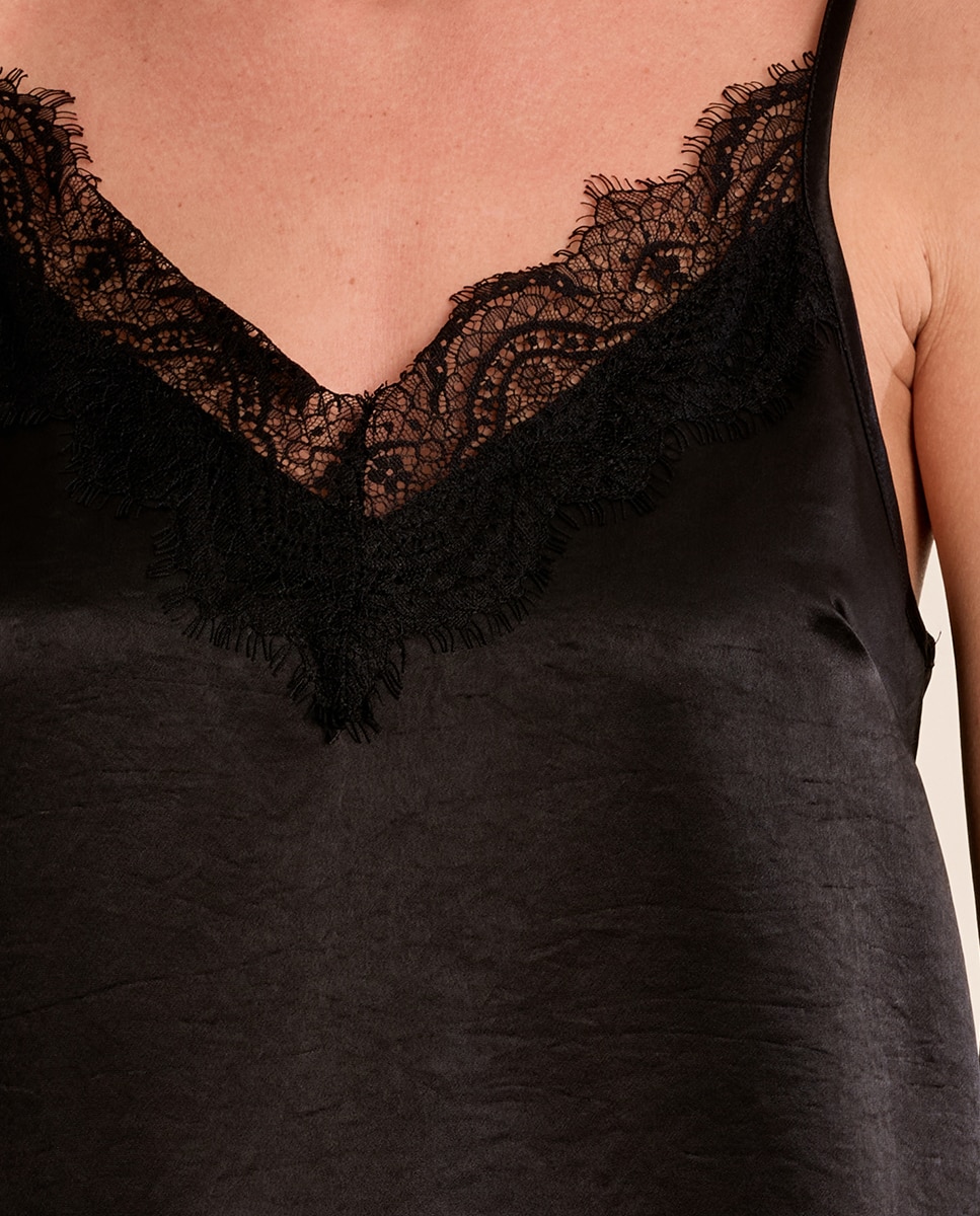 Top de mujer lencero detalle encaje - Molly Bracken - Negro Negro-5