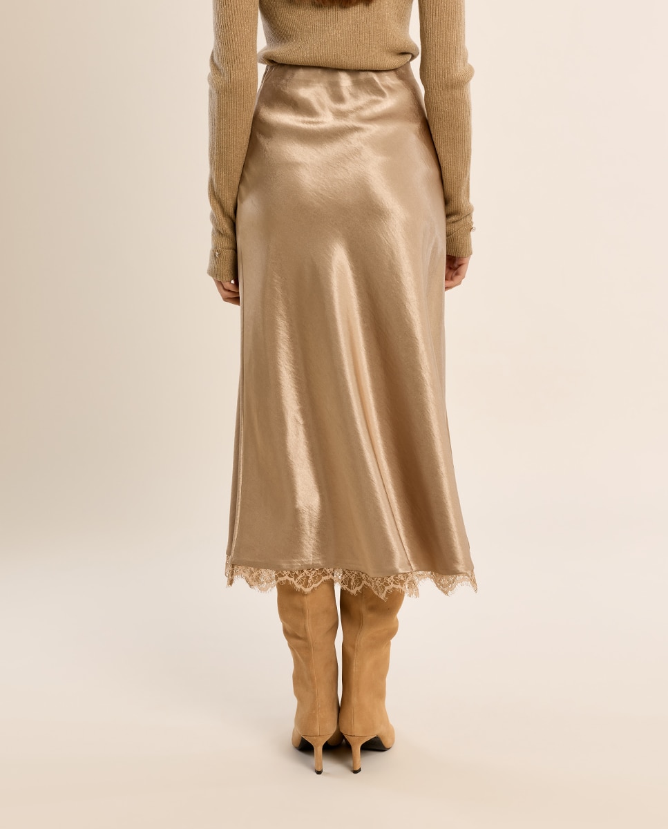 Falda larga satinada con encaje - Molly Bracken - Oro Oro-4