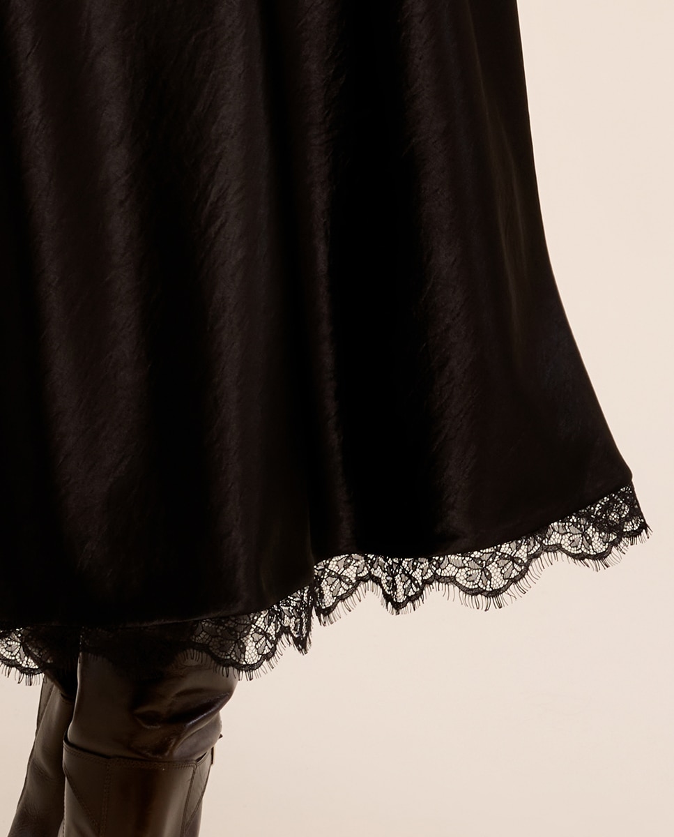 Falda larga satinada con encaje - Molly Bracken - Negro Negro-5