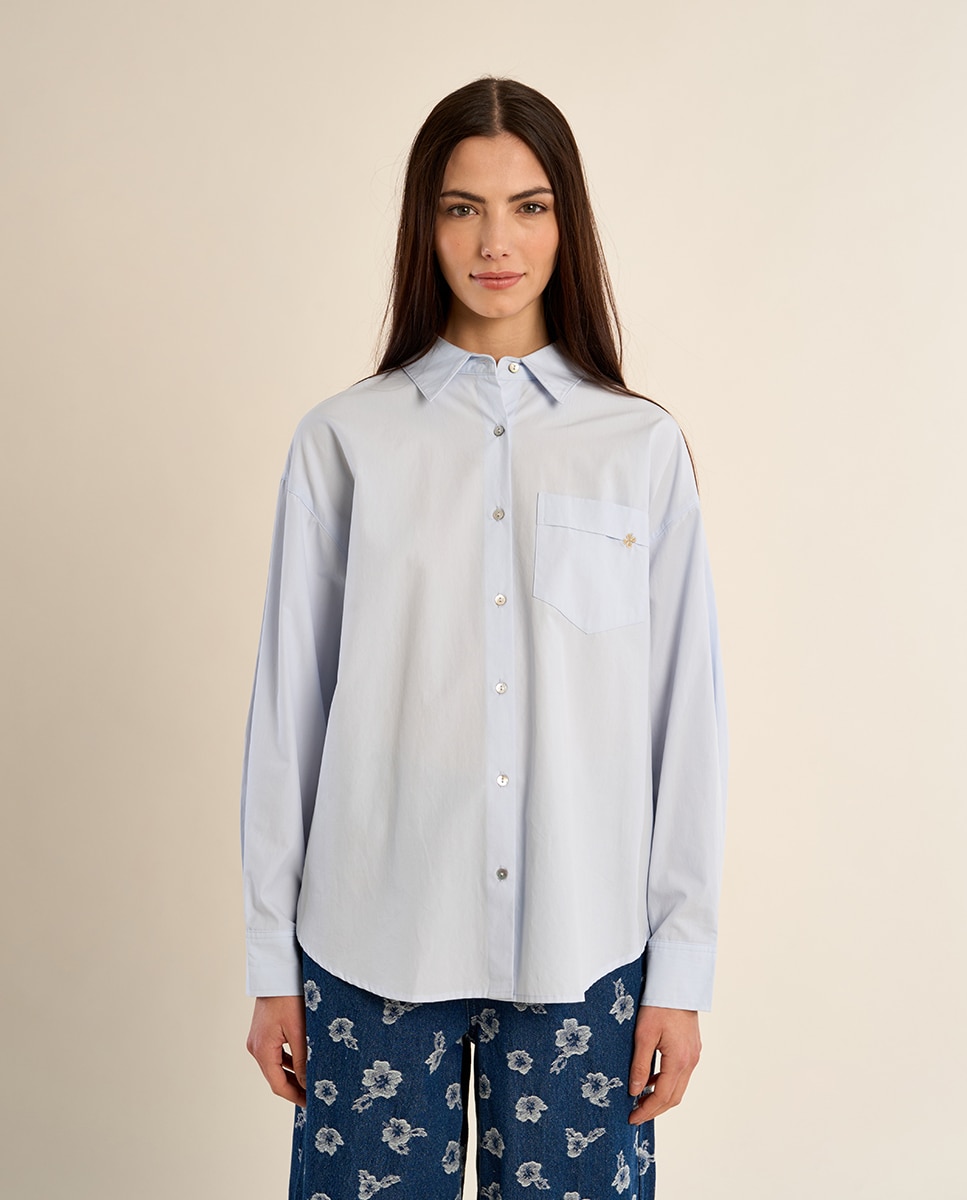 Camisa de mujer de manga larga bolsillo frontal - Molly Bracken - Azul claro Azul claro-2