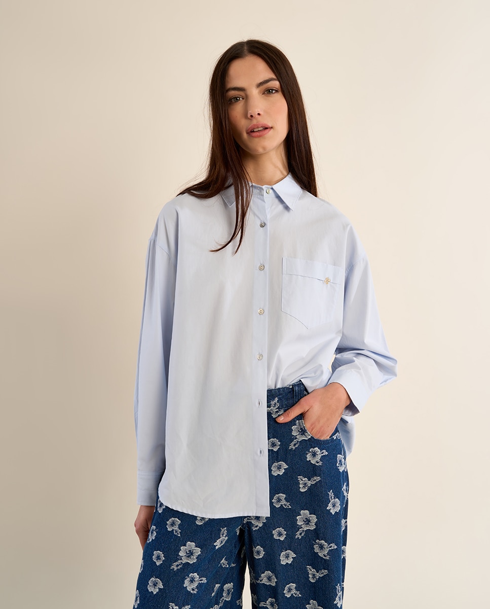 Camisa de mujer de manga larga bolsillo frontal - Molly Bracken - Azul claro Azul claro-3