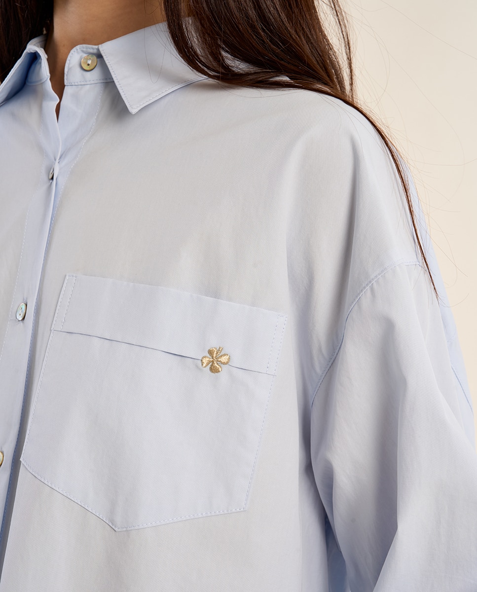 Camisa de mujer de manga larga bolsillo frontal - Molly Bracken - Azul claro Azul claro-5