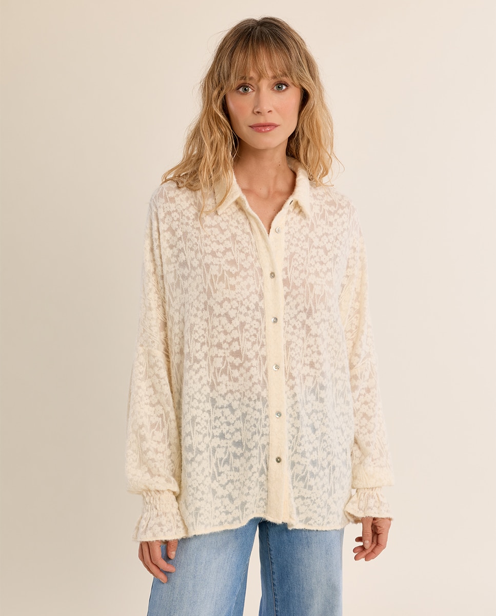 Camisa de mujer de manga larga de encaje - Molly Bracken - Crudo Crudo-2