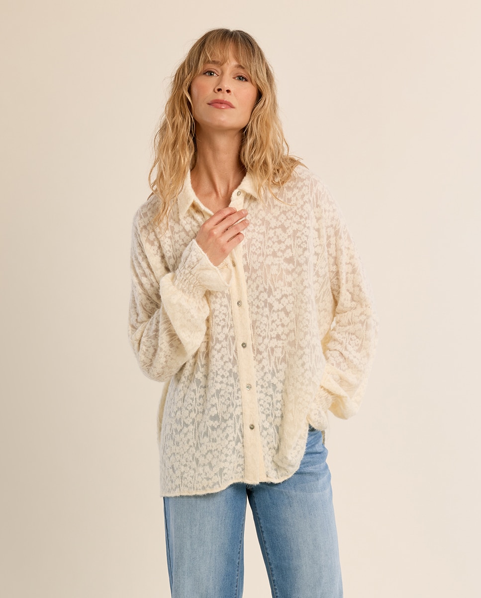 Camisa de mujer de manga larga de encaje - Molly Bracken - Crudo Crudo-3