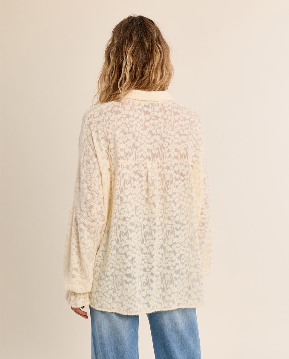 Camisa de mujer de manga larga de encaje - Molly Bracken - Crudo Crudo-4