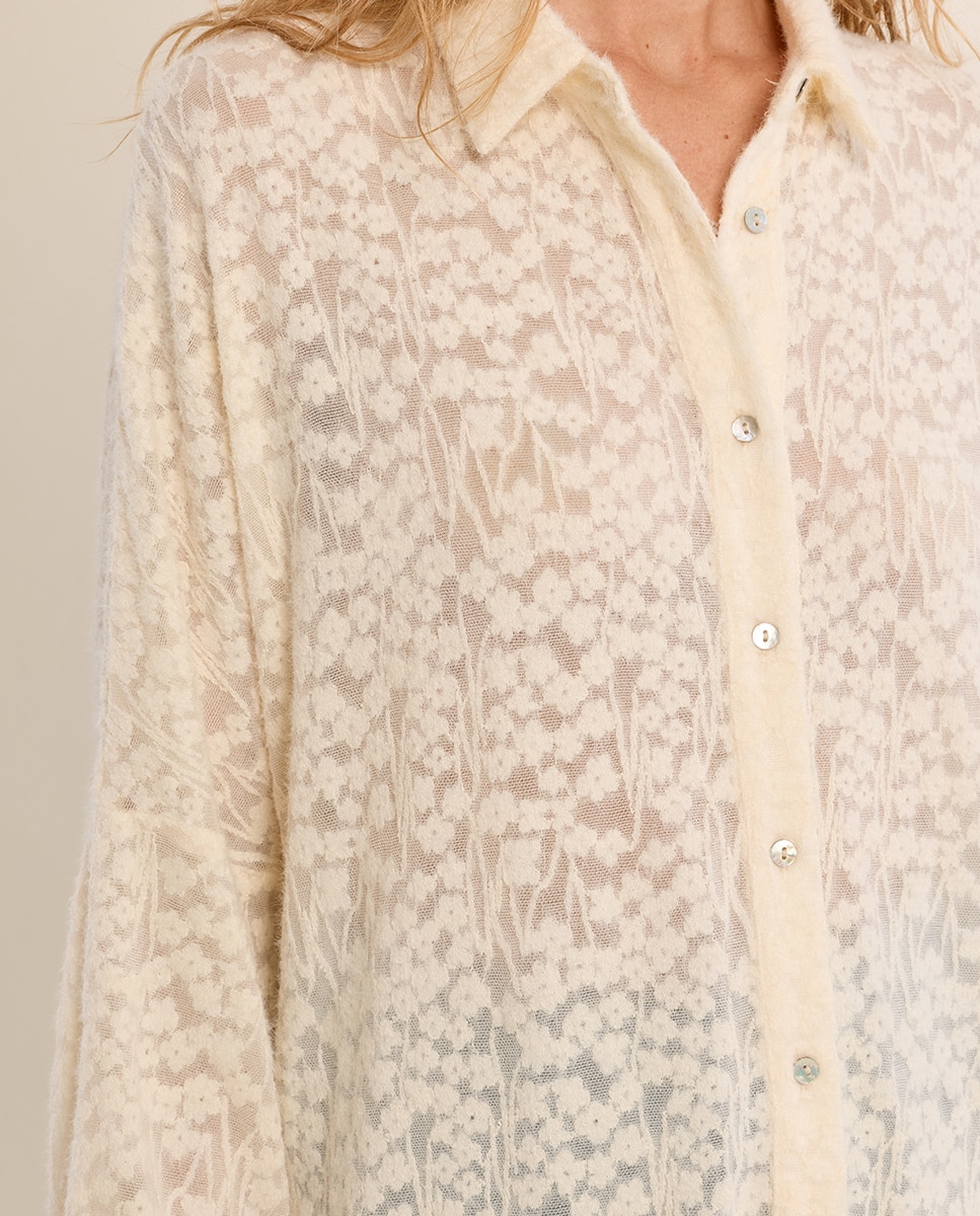 Camisa de mujer de manga larga de encaje - Molly Bracken - Crudo Crudo-5