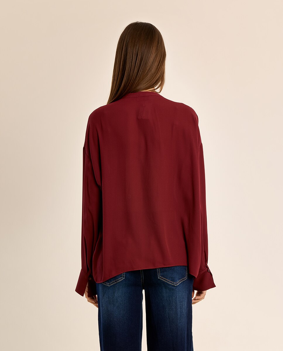 Camisa de mujer de manga larga con lazada - Molly Bracken - Burdeos Burdeos-4