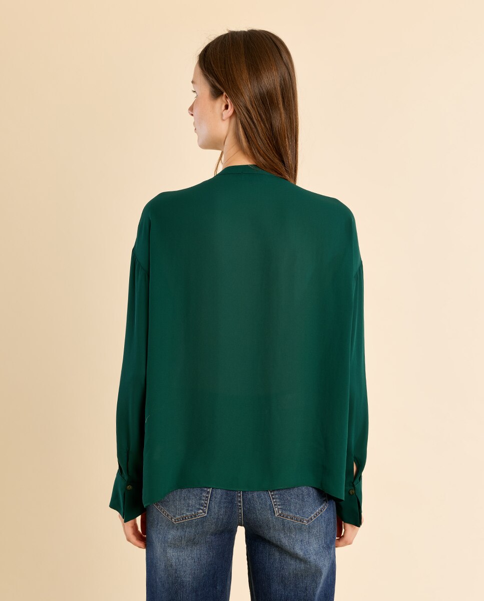 Camisa de mujer de manga larga con lazada - Molly Bracken - Verde oscuro Verde oscuro-4