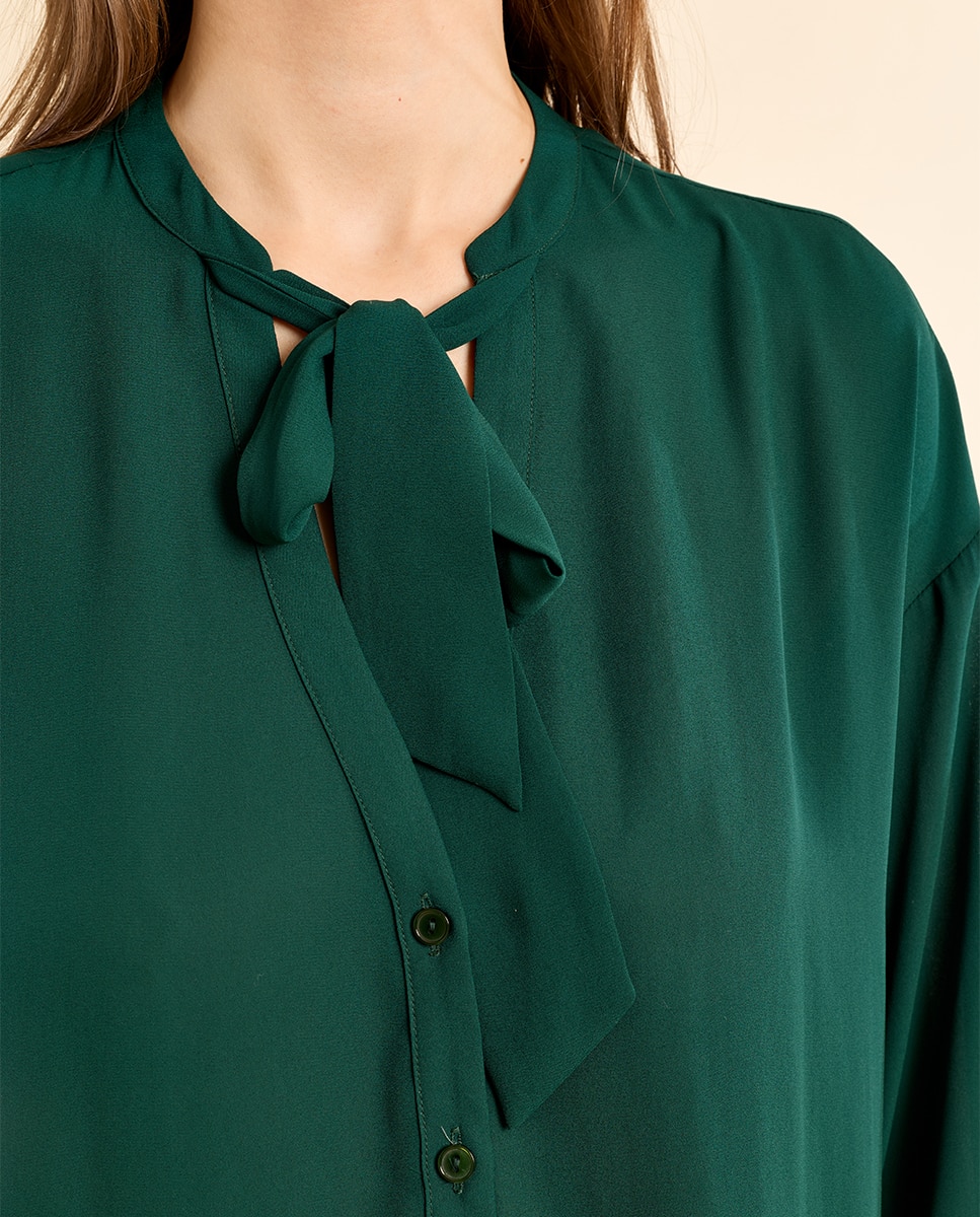Camisa de mujer de manga larga con lazada - Molly Bracken - Verde oscuro Verde oscuro-5