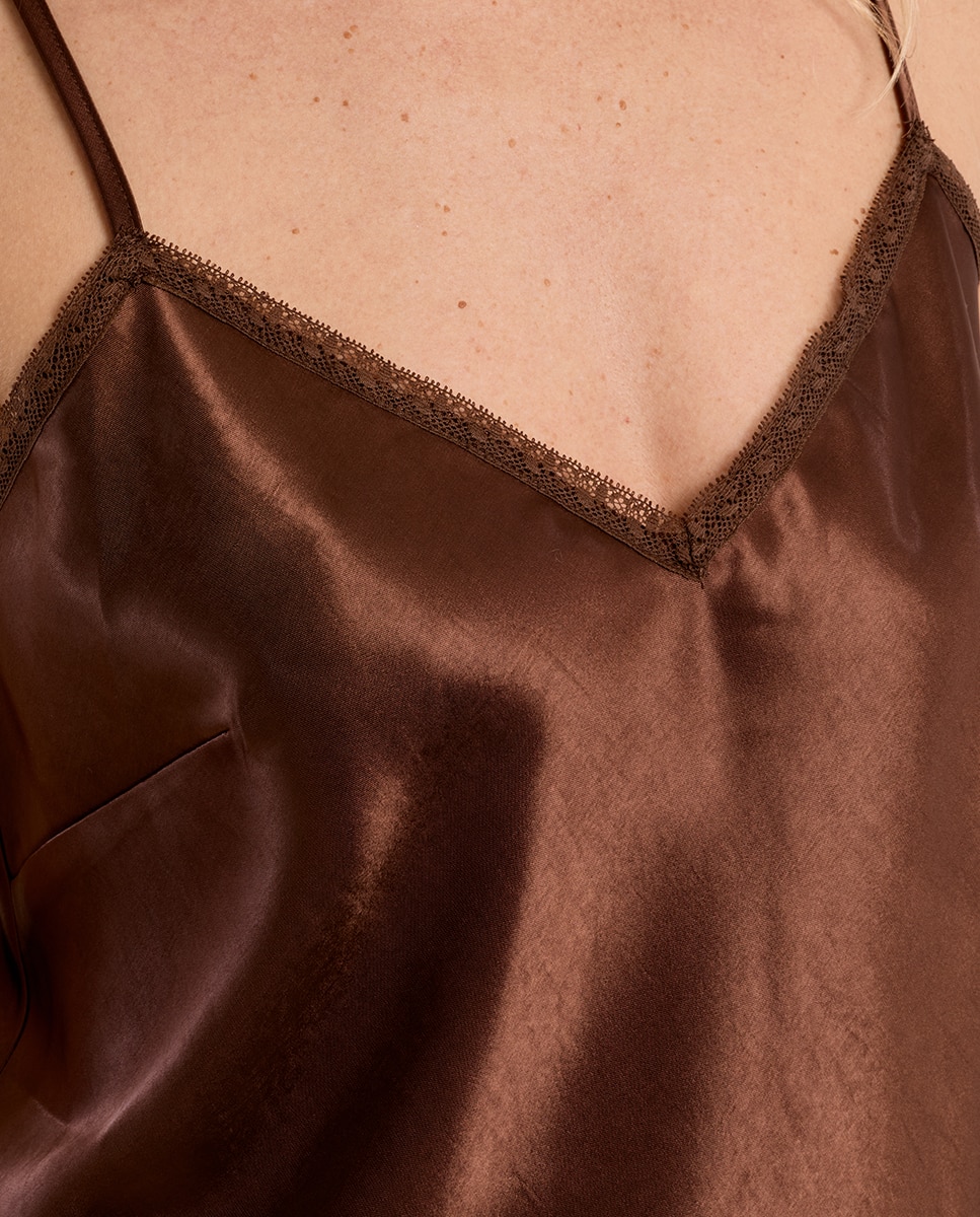 Top de mujer lencero satinado - Molly Bracken - Marrón chocolate Marrón chocolate-5
