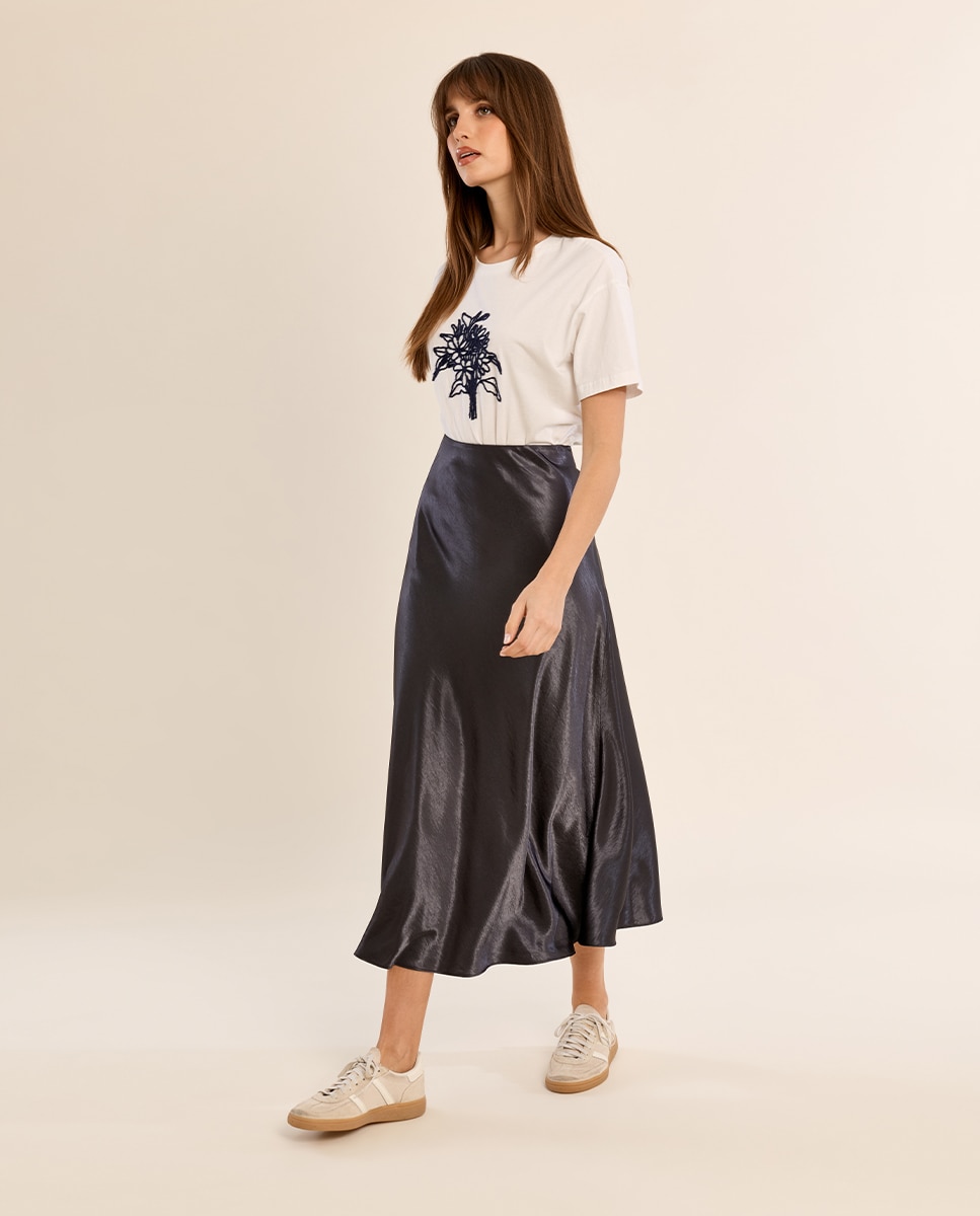 Falda larga satinada - Molly Bracken - Acero negro Acero negro-1