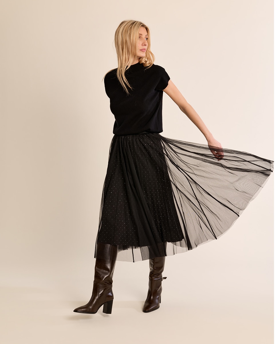 Falda larga plisada de tul - Molly Bracken - Negro Negro-1