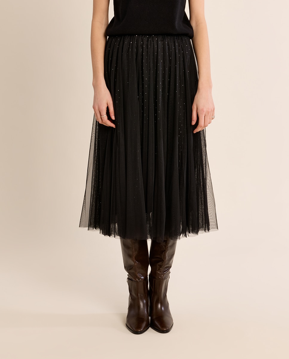 Falda larga plisada de tul - Molly Bracken - Negro Negro-2