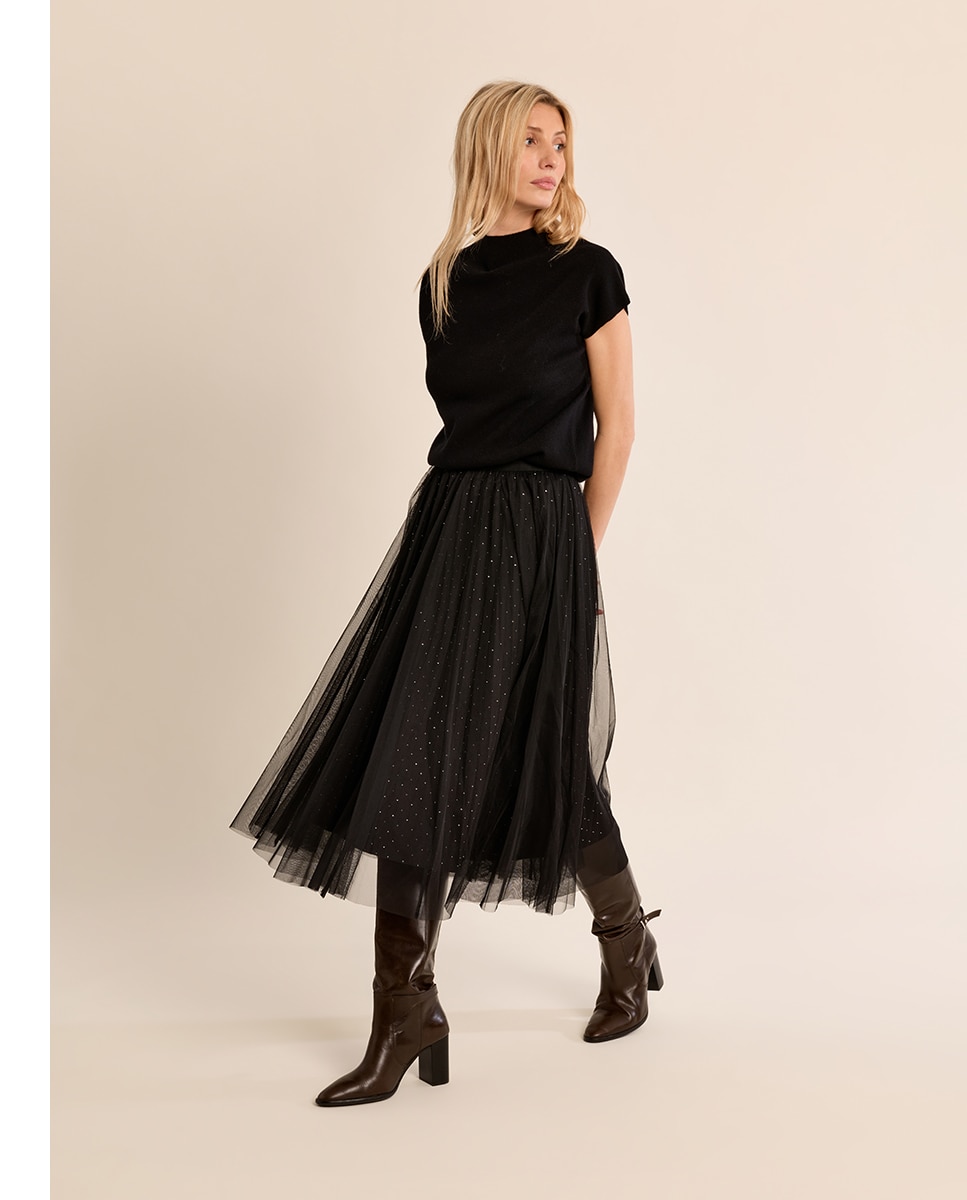 Falda larga plisada de tul - Molly Bracken - Negro Negro-3