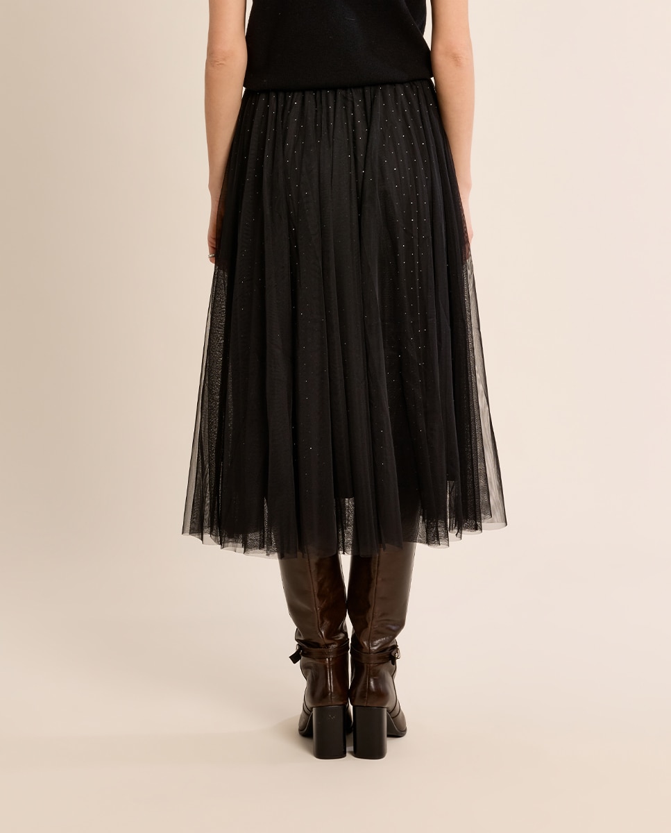 Falda larga plisada de tul - Molly Bracken - Negro Negro-4