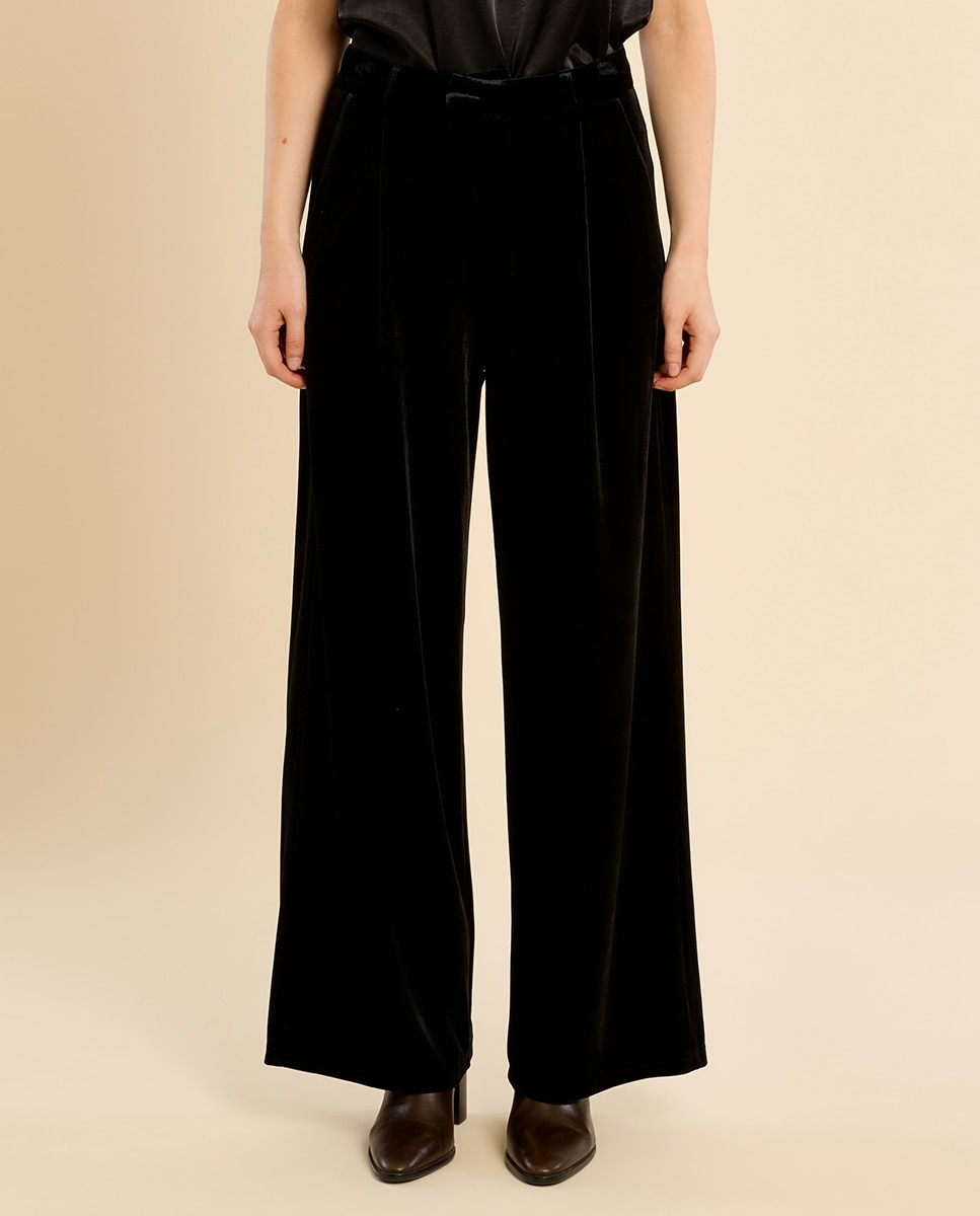 Pantalón de mujer largo aterciopelado - Molly Bracken - Negro Negro-2