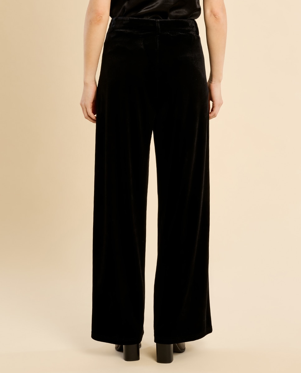 Pantalón de mujer largo aterciopelado - Molly Bracken - Negro Negro-4