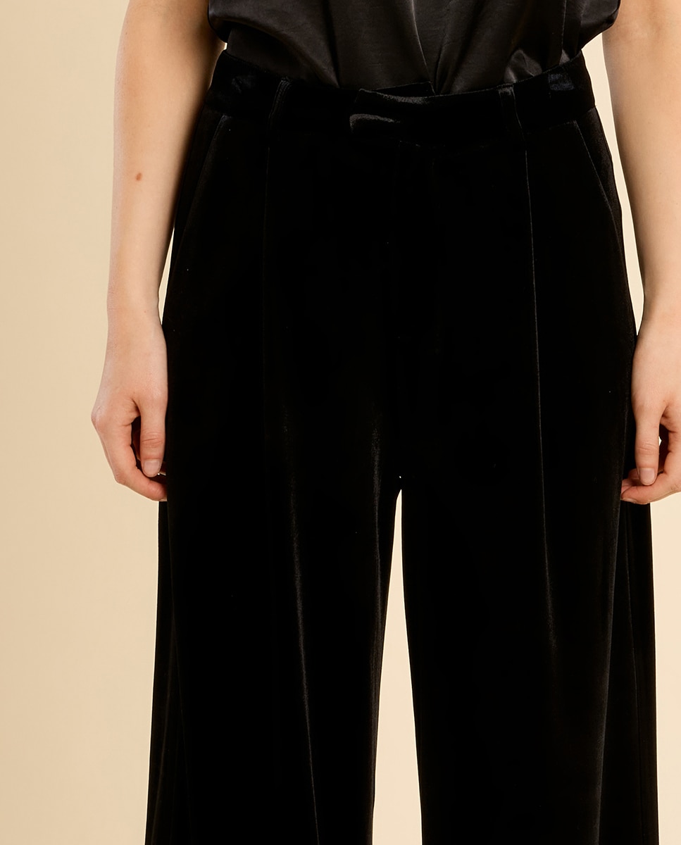 Pantalón de mujer largo aterciopelado - Molly Bracken - Negro Negro-5