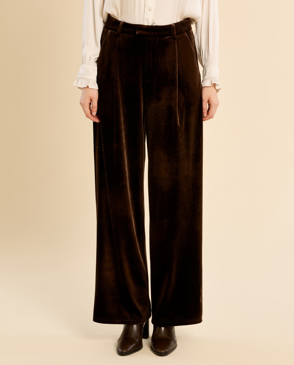 Pantalón de mujer largo aterciopelado - Molly Bracken - Marrón chocolate Marrón chocolate-2