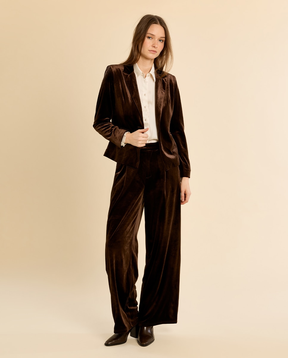 Pantalón de mujer largo aterciopelado - Molly Bracken - Marrón chocolate Marrón chocolate-3