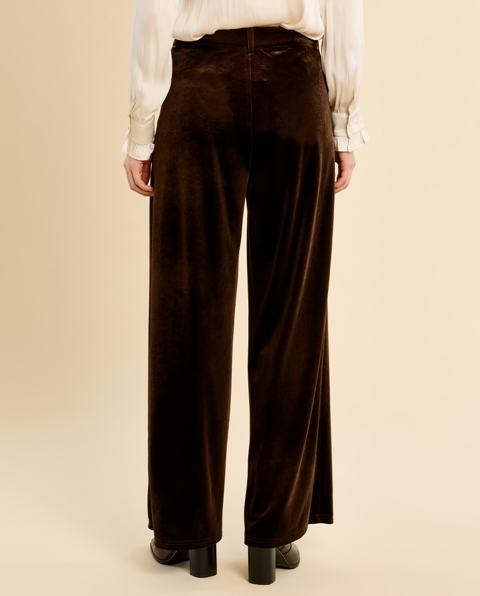 Pantalón de mujer largo aterciopelado - Molly Bracken - Marrón chocolate Marrón chocolate-4