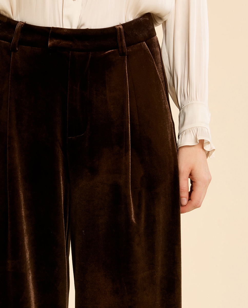 Pantalón de mujer largo aterciopelado - Molly Bracken - Marrón chocolate Marrón chocolate-5