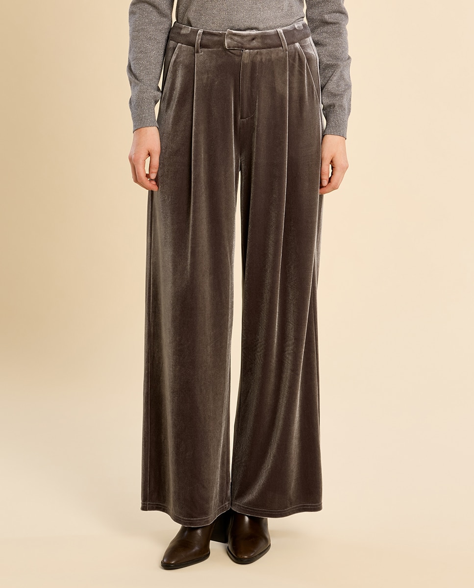 Pantalón de mujer largo aterciopelado - Molly Bracken - Gris Gris-2