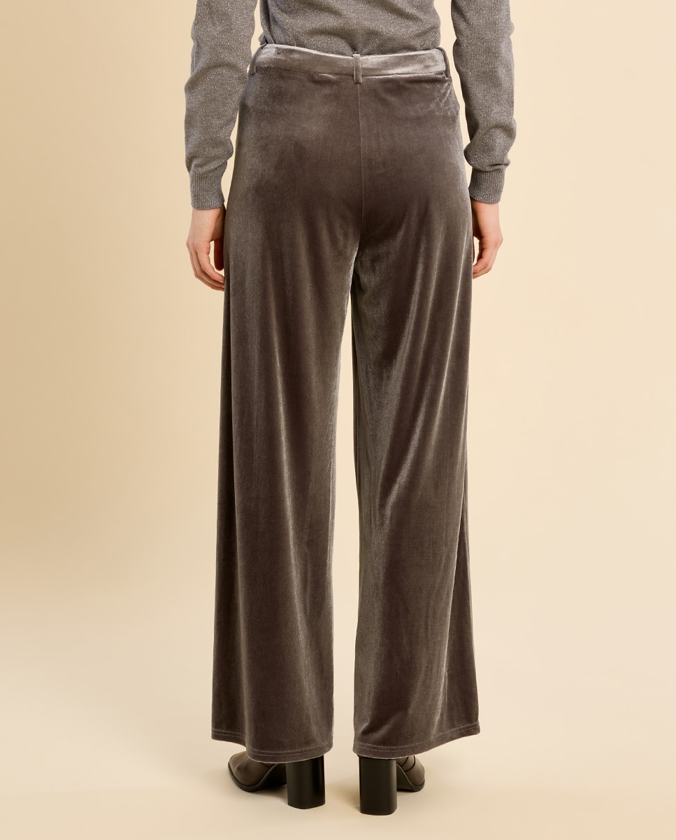 Pantalón de mujer largo aterciopelado - Molly Bracken - Gris Gris-4