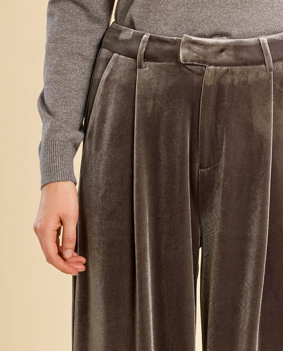 Pantalón de mujer largo aterciopelado - Molly Bracken - Gris Gris-5