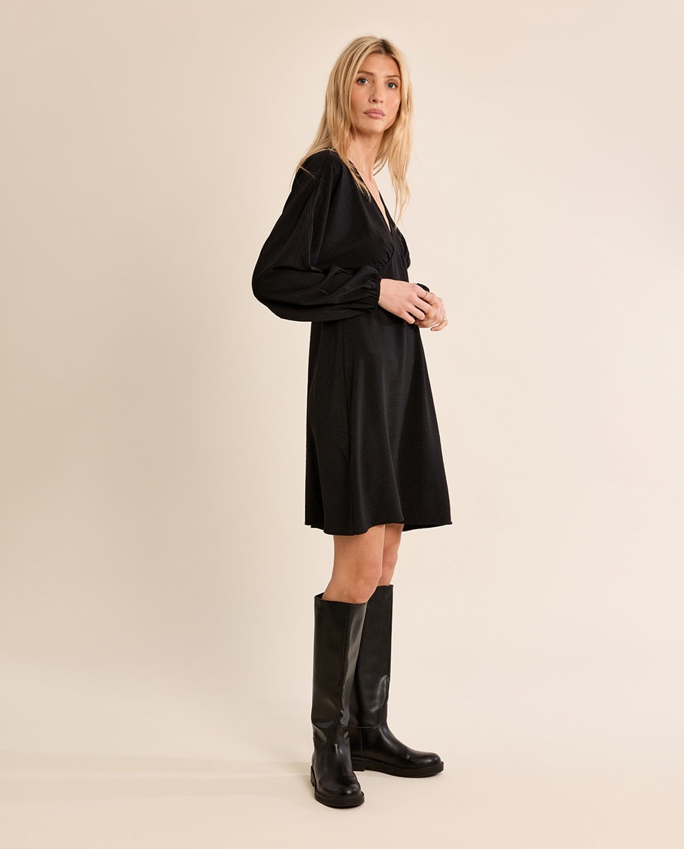 Vestido corto de manga larga obispo - Molly Bracken - Negro Negro-1