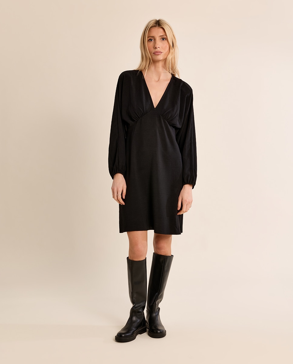 Vestido corto de manga larga obispo - Molly Bracken - Negro Negro-2