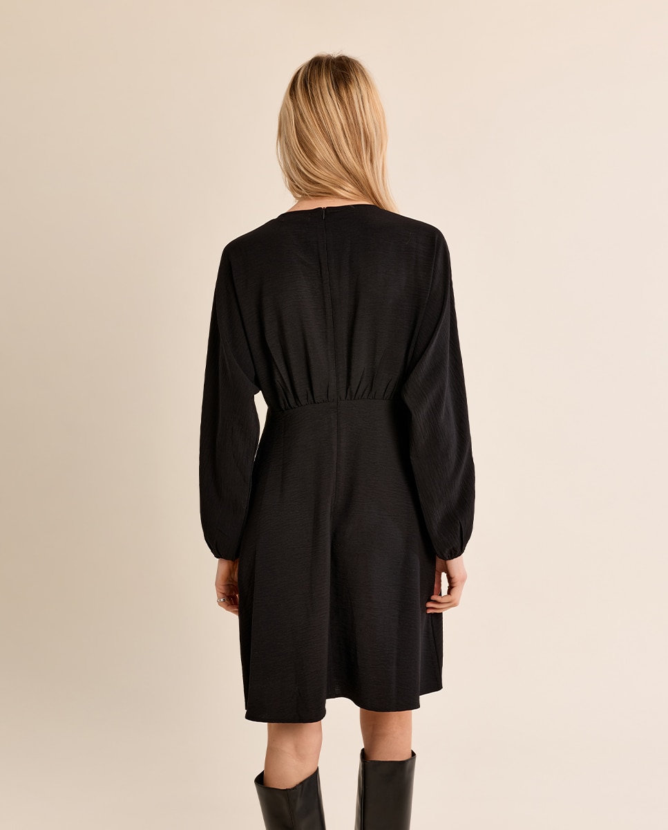 Vestido corto de manga larga obispo - Molly Bracken - Negro Negro-4