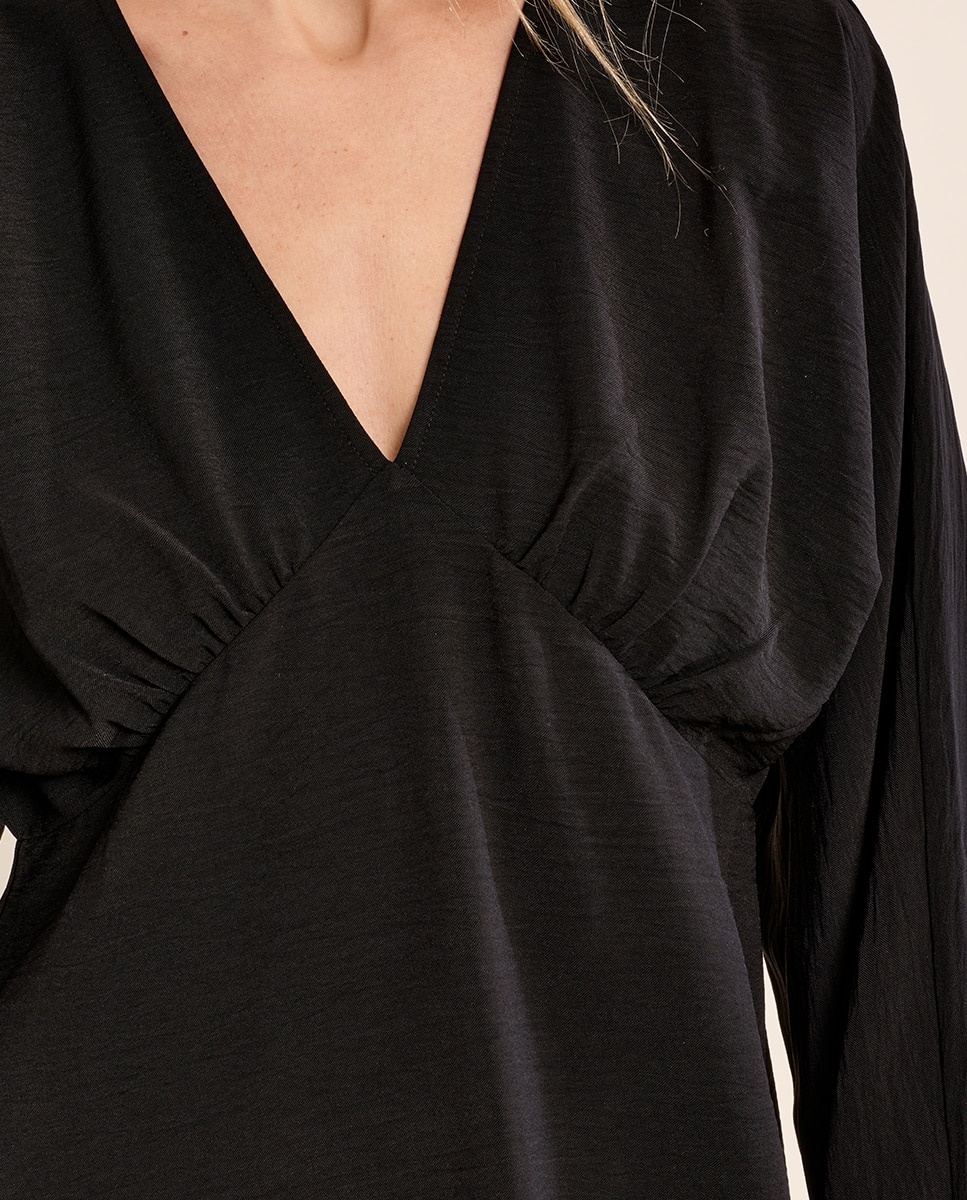Vestido corto de manga larga obispo - Molly Bracken - Negro Negro-5