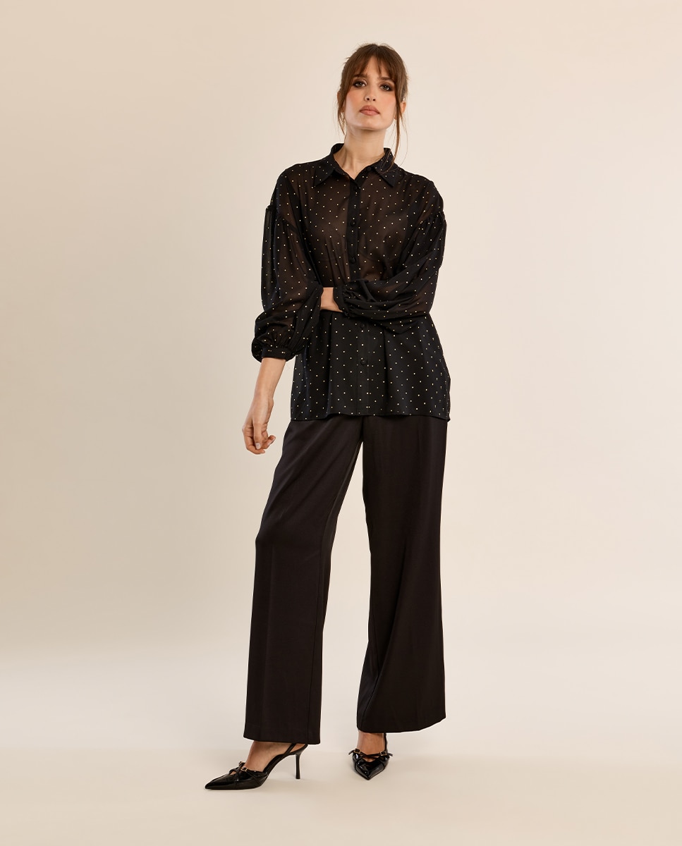 Camisa de mujer de manga larga detalle lunares - Molly Bracken - Negro Negro-1